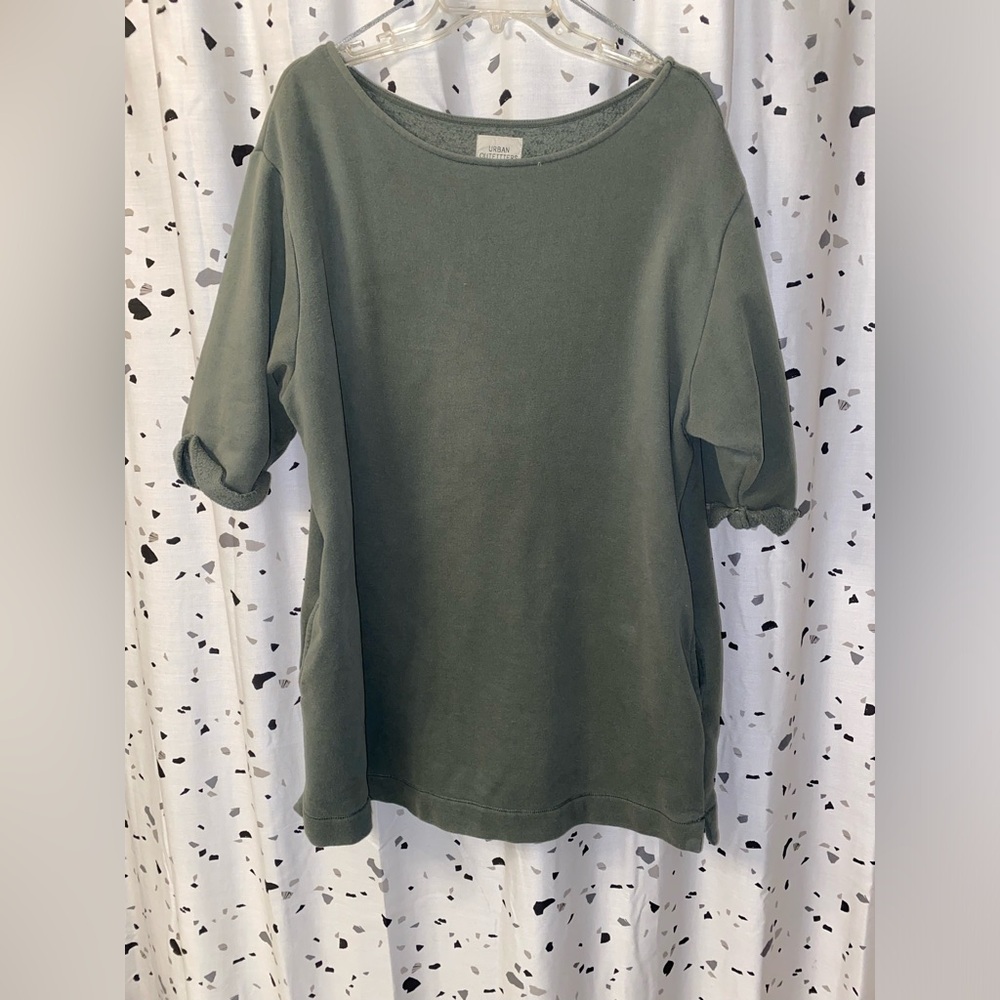 Urban Outfitters Green Boxy Cuffed Sleeve T-Shirt